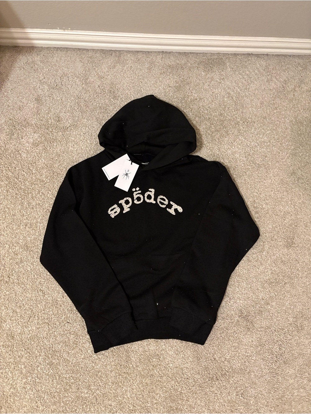 Black rhinestone sp5der hoodie size small